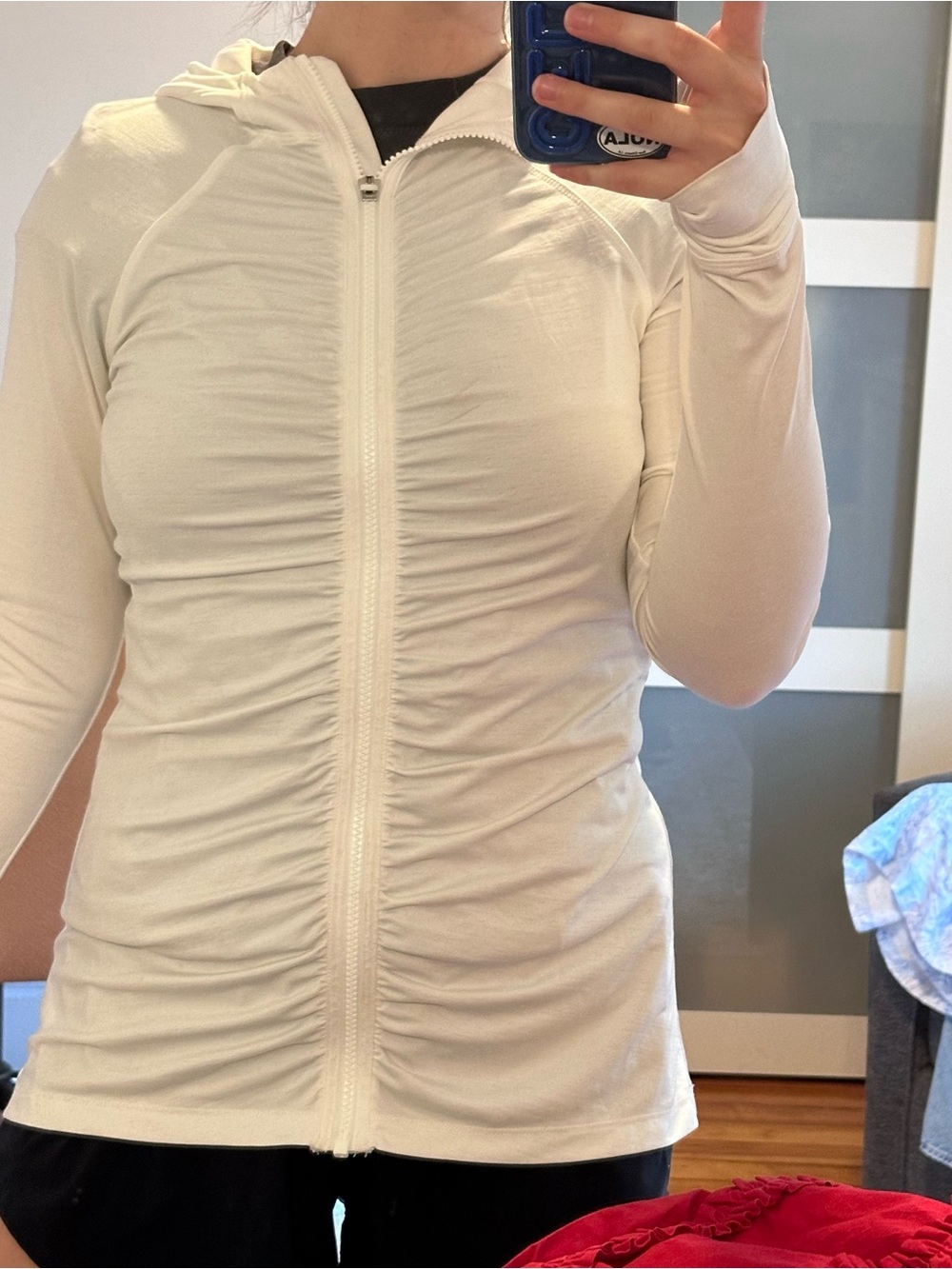 Athletea White Ruched Zip-Up Hoodie